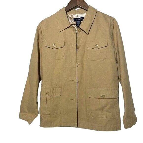 Denim & Co. · Small · Utility Jacket · Khaki with Floral-Print Interior - Picture 2 of 7